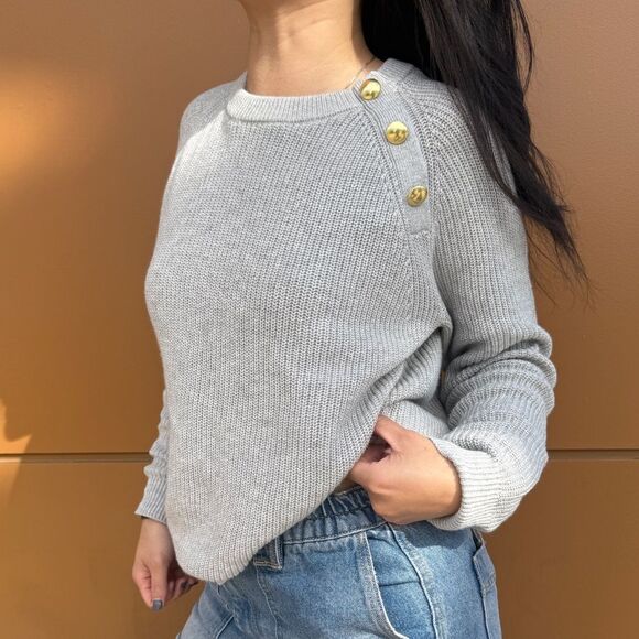 J.Crew Gray Sweater with Gold Buttons - Picture 3 of 4